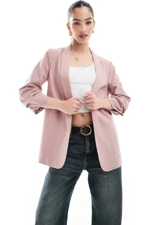 Pieces® Ruched sleeve blazer in woodrose