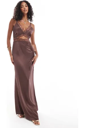 Never Fully Dressed Lace cut-out slip maxi dress in chocolate