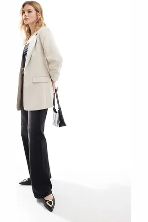 VERO MODA Textured blazer with ruched sleeve in oatmeal
