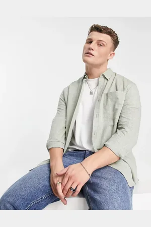 River Island Long sleeve linen cutaway shirt in