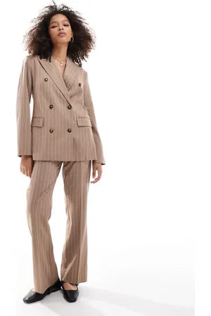 AWARE Cropped flared trouser co-ord in beige pinstripe