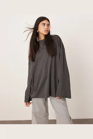 ASOS Premium cotton oversized long sleeve t-shirt in charcoal
