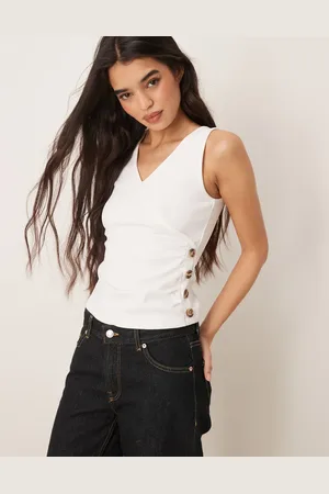 ASOS Wrap cupro vest with buttons in ecru