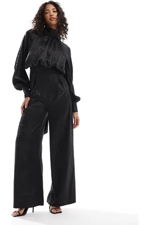 TFNC High neck satin jumpsuit with long sleeves in