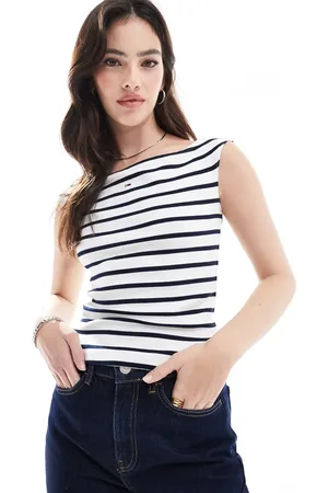 Tommy Hilfiger Off shoulder top in white and stripe