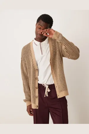 ASOS Knitted relaxed cardigan with plated rib in stone
