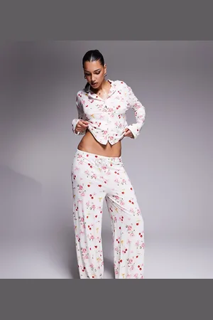 Kaiia Exclusive mix & match pyjama bottoms co-ord in cherry rose bow print