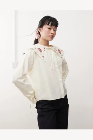 Miss Selfridge Embroidered collar shirt in ivory