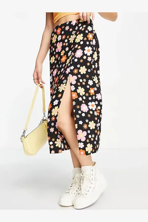Miss Selfridge Button through midi skirt in retro floral