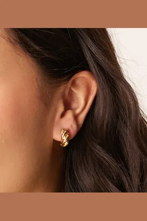 Orelia Polished Twist Huggie Hoop earrings in 18k plated