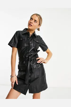 Urban Code Leather shirt dress with tie waist in