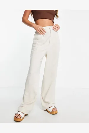 Stradivarius Wide leg linen look dad trouser in natural