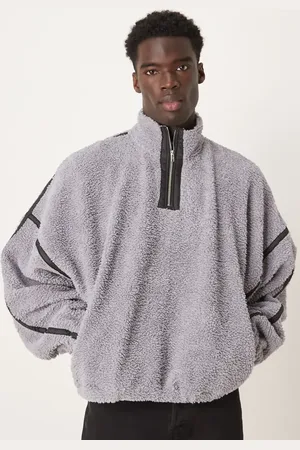 ASOS Extreme oversized boxy jumper with contrast seams in grey fleece borg - BEIGE