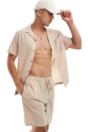 South Beach Tonal seersucker stripe beach shirt co-ord in oat