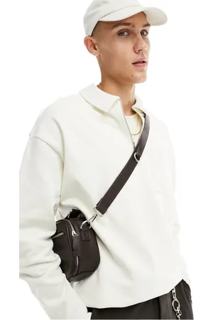 ASOS Oversized quarter zip sweatshirt with collar neck in stone