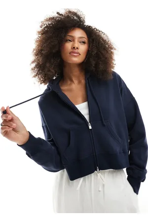 Hollister Boxy cropped zip through hoodie in