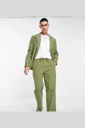 Reclaimed Straight leg relaxed summer suit trouser in khaki co-ord