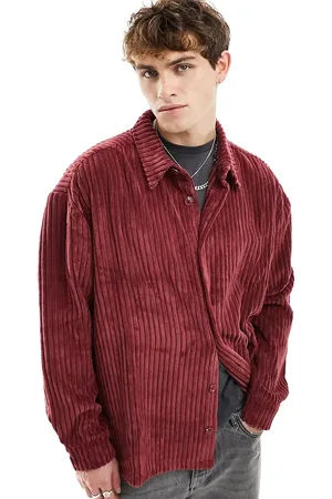 Reclaimed Long sleeve cord shirt in burgandy