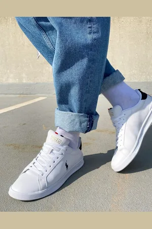 Ralph Lauren Heritage court trainers in with stripe detail and pony logo