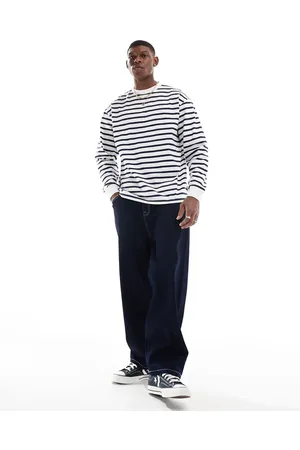 Only & Sons Loose fit long sleeve t-shirt with & blue stripes