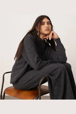 ASOS Premium cashmere blend knit hooded jumper co-ord in charcoal
