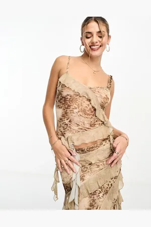 Miss Selfridge Ruffle aysm hem cami top co-ord in snake print