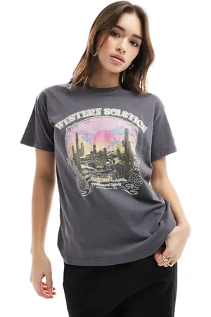 Pull&Bear Western graphic tee in washed dark