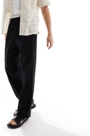 ASOS Smart wide leg linen blend trousers with front pleat in