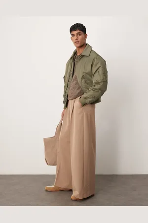 ASOS Smart extreme wide leg trousers with front pleat in camel