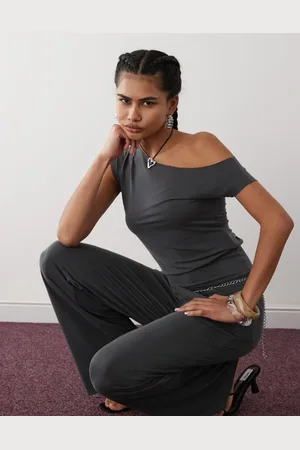 Motel Elysian asymetric cupro co-ord top in dark