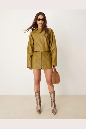 ASOS Faux leather zip through tailored micro skirt co-ord in olive