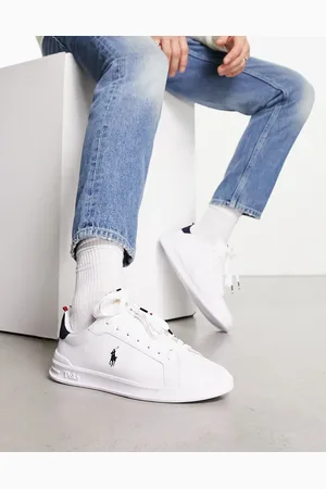 Ralph Lauren Leather heritage court trainer in with black pony logo and back stripe