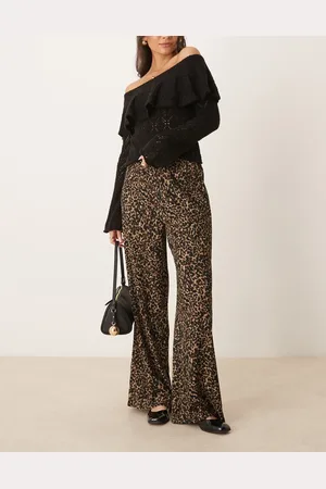 JDY Wide leg textured trousers in leopard print