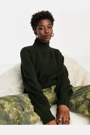 Noisy May High neck knitted jumper in dark green
