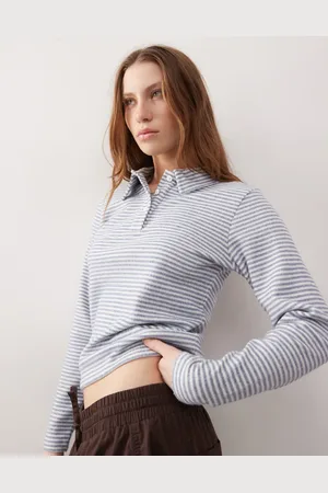 COLLUSION Fluffy stripe fitted long sleeve polo