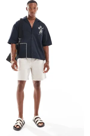 Only & Sons Boxy fit revere collar shirt with stitch detail in