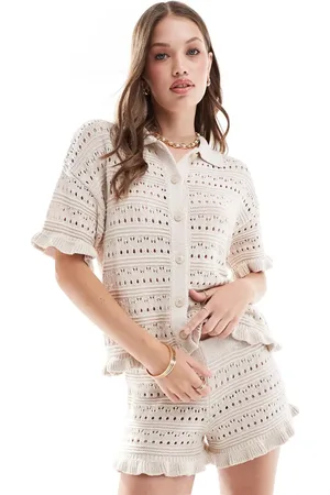 ASOS Knitted frill short in ecru