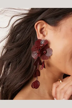 ASOS Drop earrings with 3D floral design in burgundy