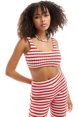 ASOS Co-ord crochet texture stripe cami top in red and white