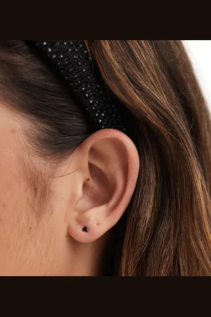 Kingsley Ryan 3 black stone cluster stud earrings in sterling