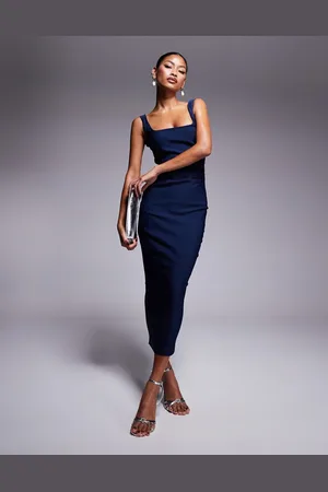 Vesper Bengaline squareneck midaxi dress in