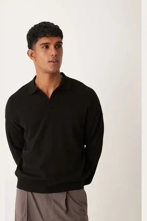 ASOS Relaxed boxy fit knitted long sleeve notch neck polo in