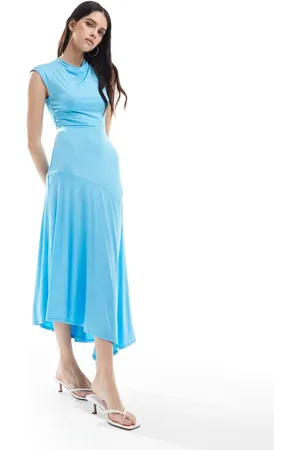 Whistles Jersey asymmetric midi dress in aqua