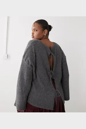Noisy May Tie front reversible jumper in charcoal