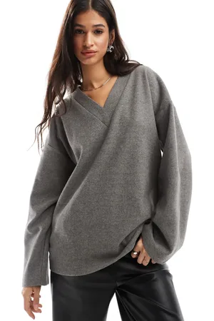 ASOS Supersoft oversized V neck jumper in charcoal