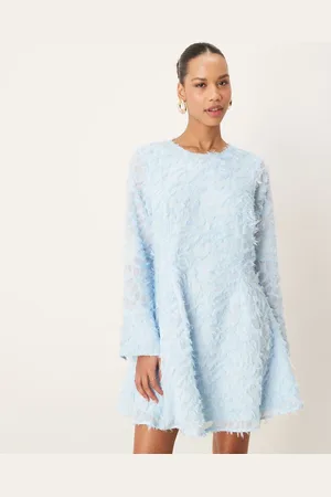 VILA Long sleeved feathered mini dress in pastel