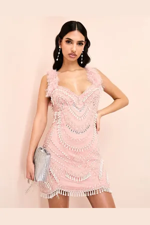 ASOS Encrusted mini dress with faux pearl embellishment and faux feather straps in