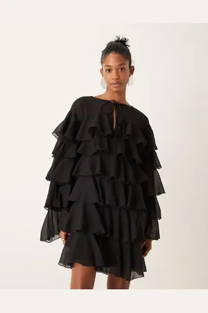 ASOS Chiffon tiered frill long sleeve mini dress in