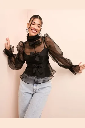 ASOS Organza long sleeve top with bow detail and cami in