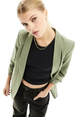 Pieces® Ruched sleeve blazer in khaki